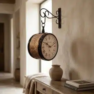 VEDAS Imperial Vintage Royale Double-Sided Hanging Wall Clock | Antique Gold Decorative Station Clock (6 inch)