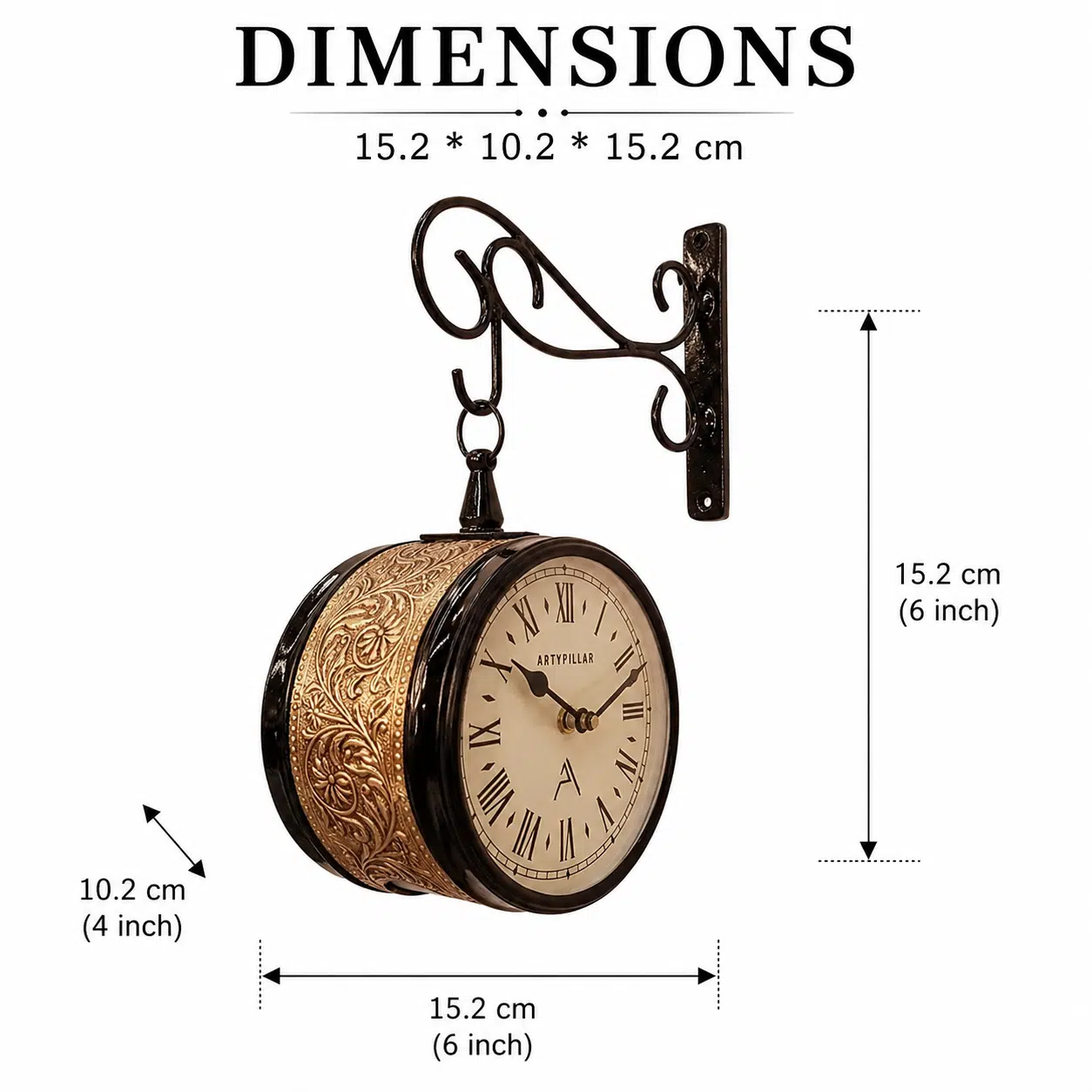 VEDAS Imperial Vintage Royale Double-Sided Hanging Wall Clock | Antique Gold Decorative Station Clock (6 inch) - Image 4