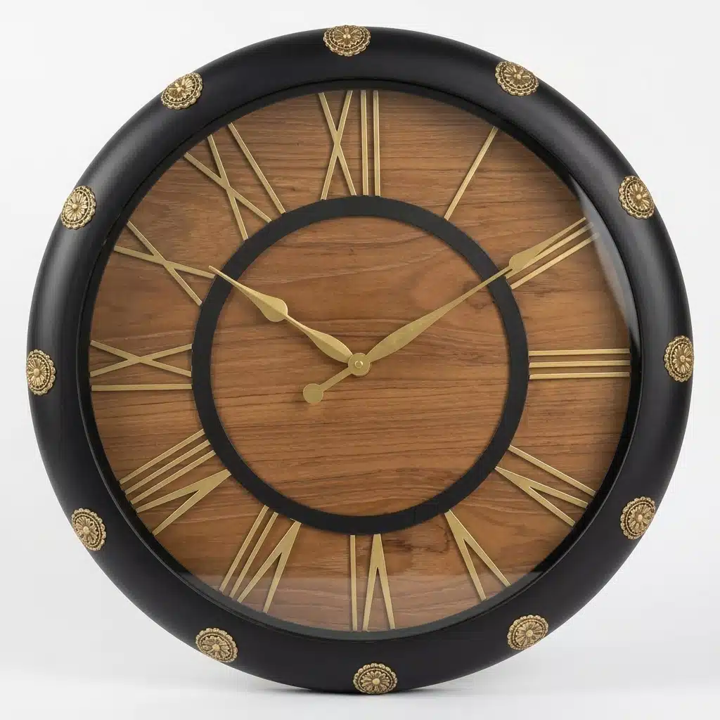 VEDAS Royal Oak Roman Wall Clock | Premium Wooden Finish Designer Clock with Gold Roman Numerals - Image 4