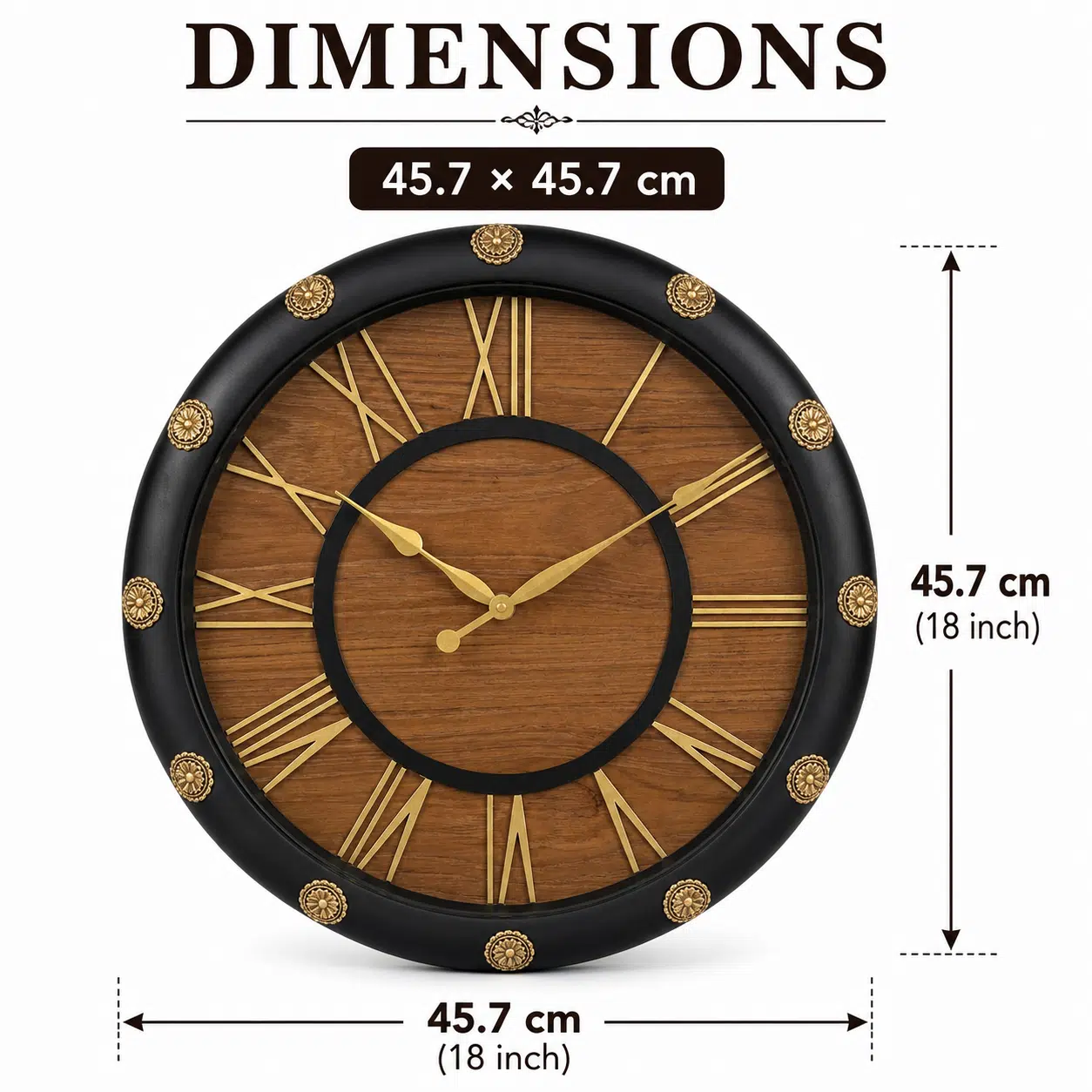 VEDAS Royal Oak Roman Wall Clock | Premium Wooden Finish Designer Clock with Gold Roman Numerals - Image 5