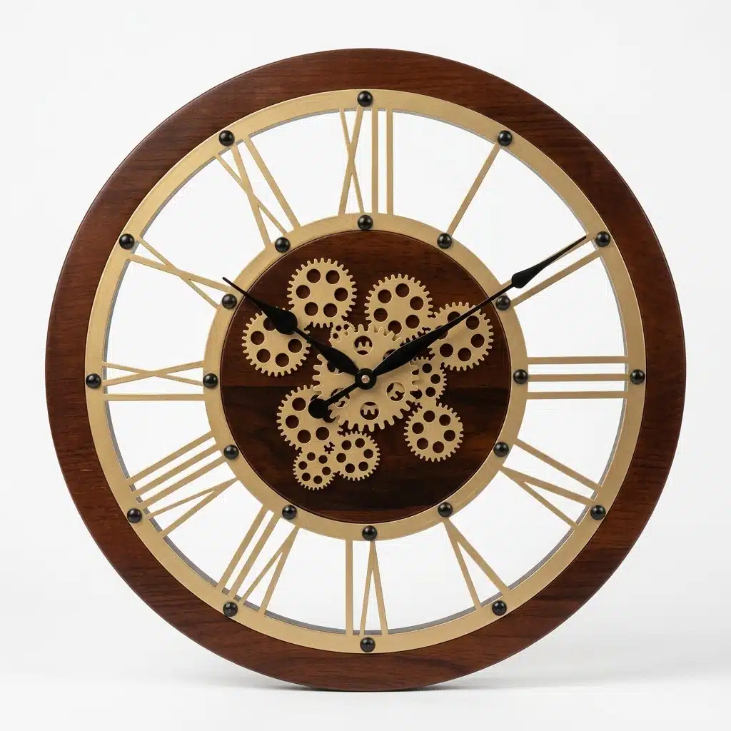 VEDAS Heritage Gear Roman Wall Clock | Wooden Finish Steampunk Designer Clock with Decorative Gears - Image 4