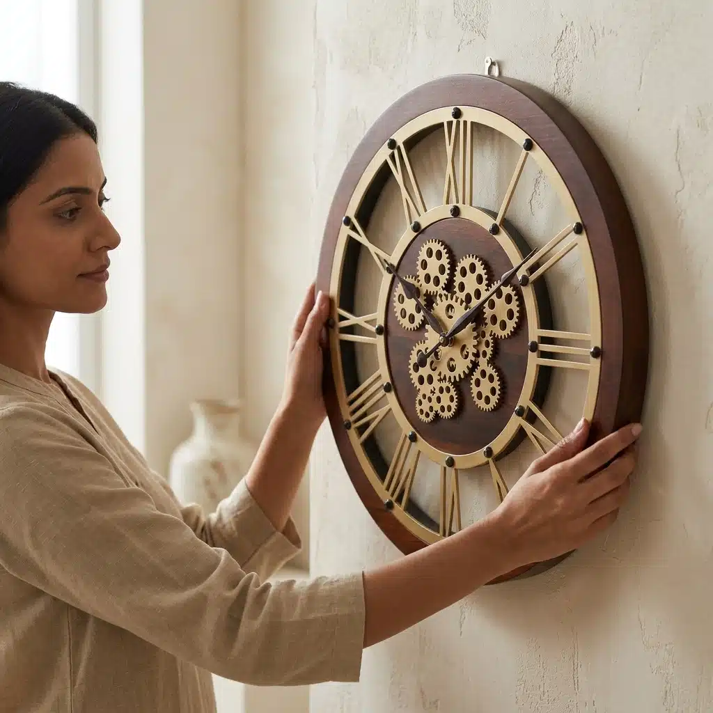 VEDAS Heritage Gear Roman Wall Clock | Wooden Finish Steampunk Designer Clock with Decorative Gears - Image 3