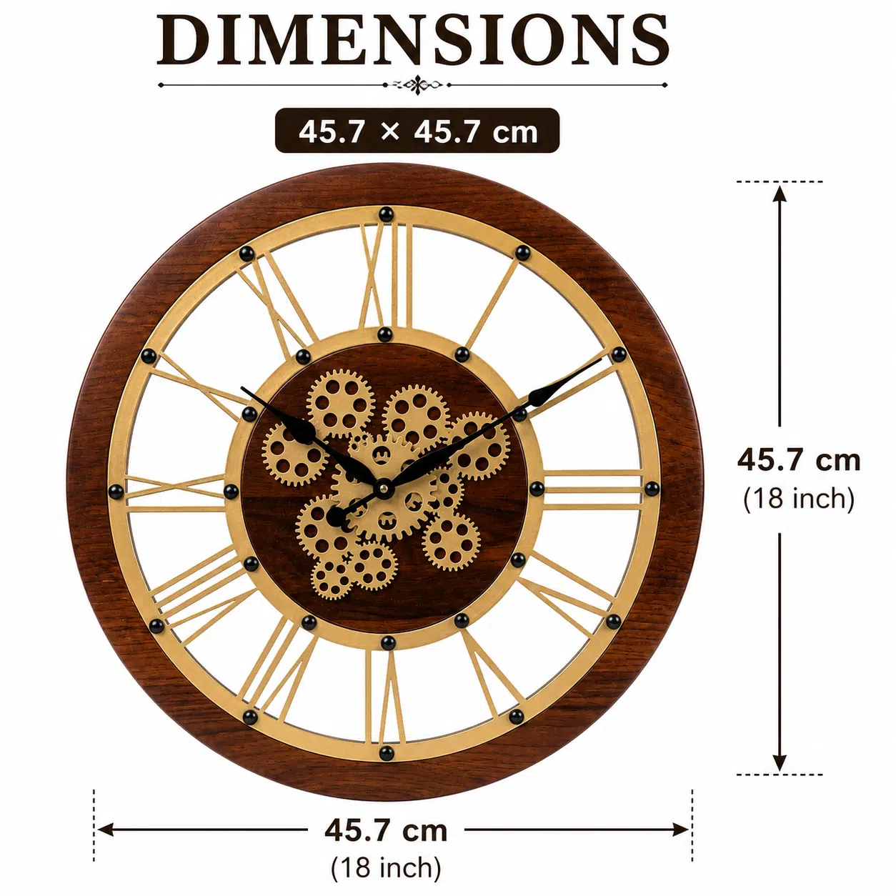 VEDAS Heritage Gear Roman Wall Clock | Wooden Finish Steampunk Designer Clock with Decorative Gears - Image 5