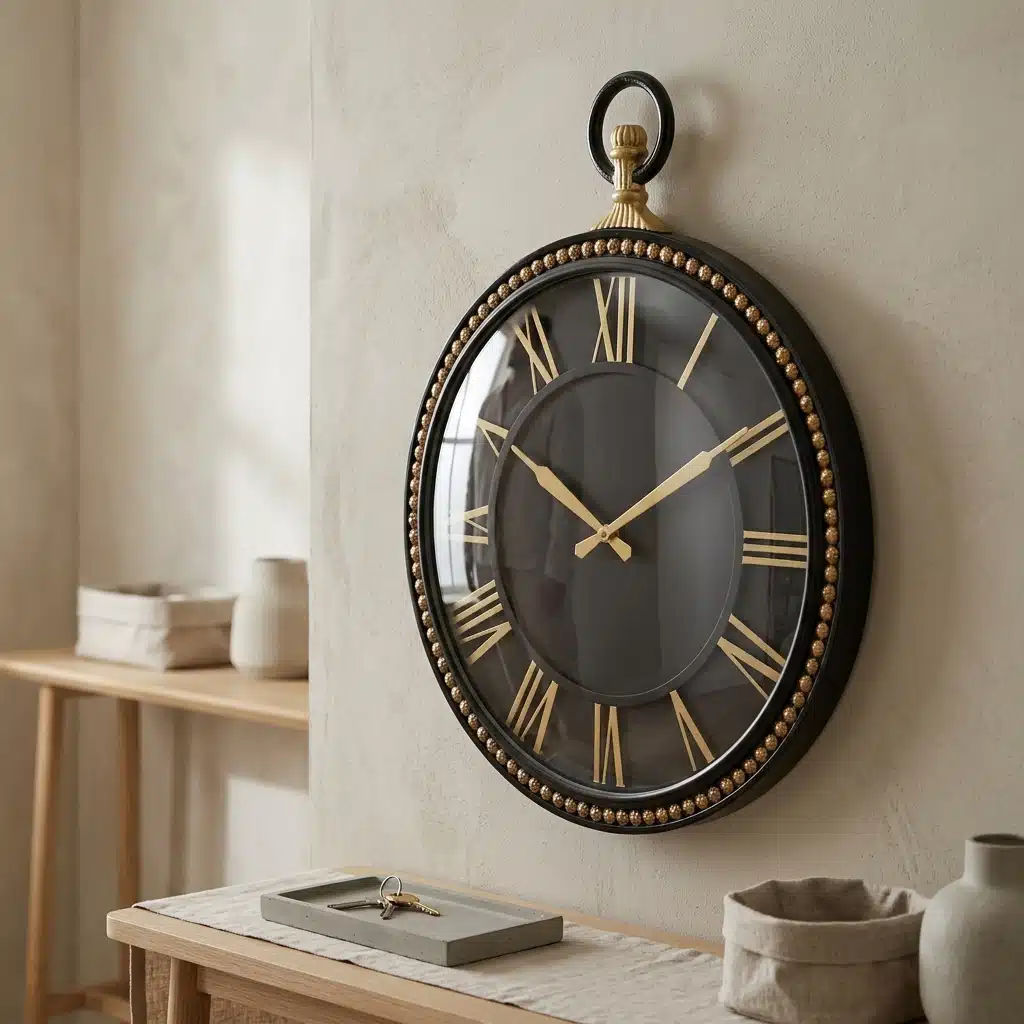 VEDAS Royal Pocket Watch Wall Clock | Vintage Black & Gold Roman Numeral Designer Clock - Image 3