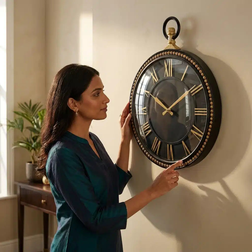 VEDAS Royal Pocket Watch Wall Clock | Vintage Black & Gold Roman Numeral Designer Clock - Image 2