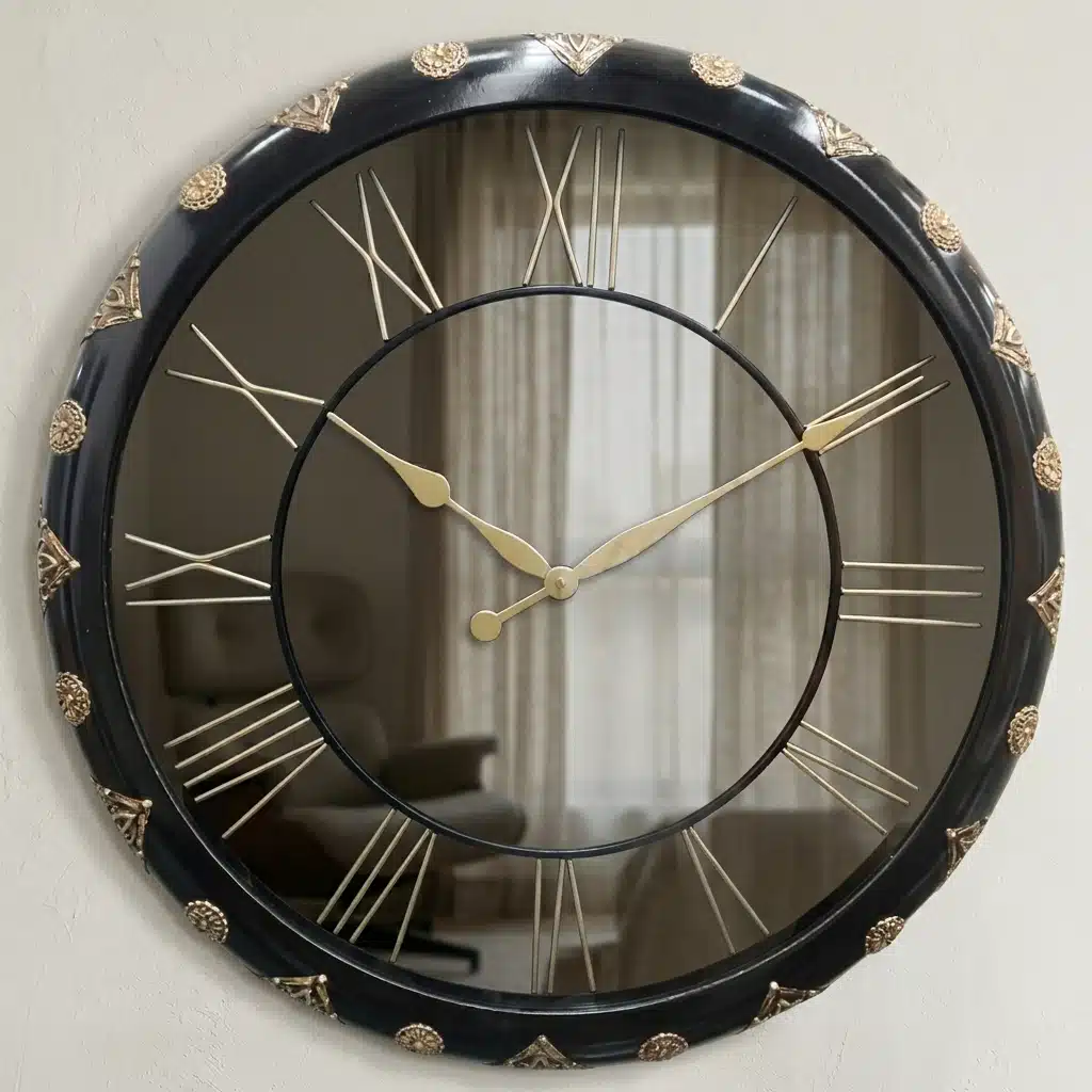 VEDAS Midnight Roman Luxe Wall Clock | Premium Black & Gold Designer Clock with Roman Numerals - Image 3