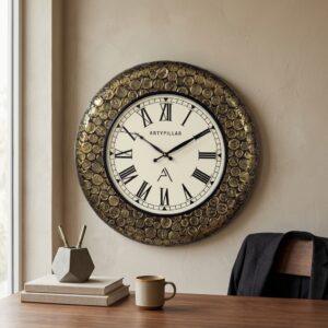 VEDAS Monarch Royal Roman Mosaic Wall Clock | Vintage Gold Medallion Designer Clock with Roman Numerals (18 inch)