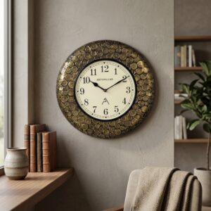 VEDAS Monarch Royal Roman Mosaic Wall Clock | Vintage Gold Medallion Designer Clock with Roman Numerals (16 inch)