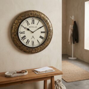 VEDAS Monarch Royal Roman Mosaic Wall Clock | Vintage Gold Medallion Designer Clock with Roman Numerals (14 inch)