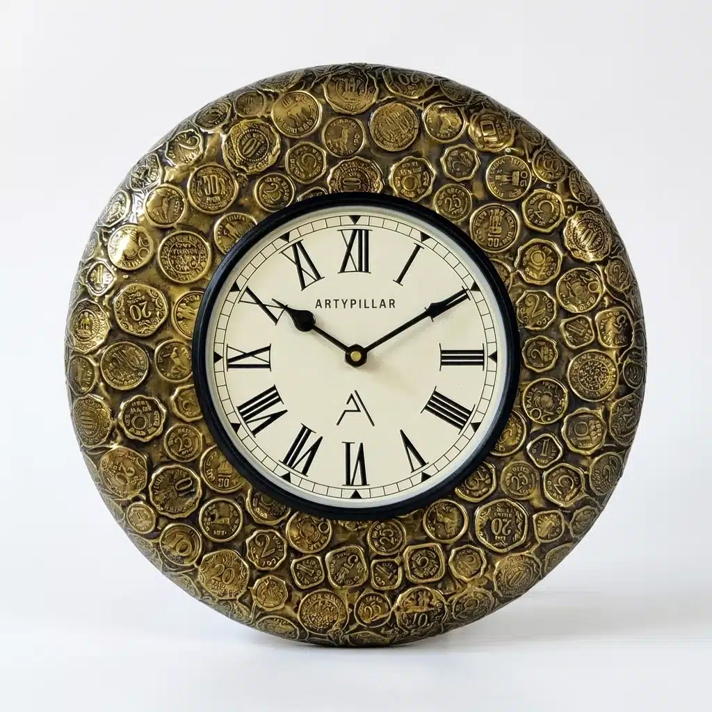 VEDAS Imperial Coin Roman Wall Clock | Vintage Antique Gold Medallion Designer Clock (12 inch) - Image 3
