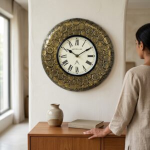 VEDAS Imperial Coin Roman Wall Clock | Vintage Antique Gold Medallion Designer Clock (12 inch)