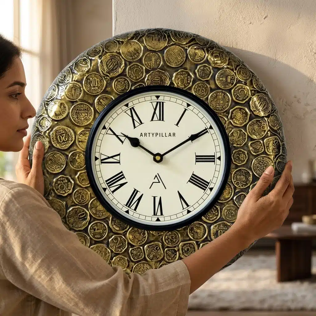 VEDAS Imperial Coin Roman Wall Clock | Vintage Antique Gold Medallion Designer Clock (12 inch) - Image 2