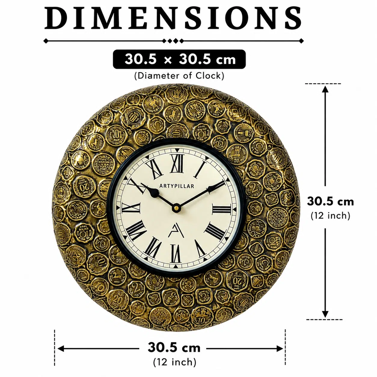VEDAS Imperial Coin Roman Wall Clock | Vintage Antique Gold Medallion Designer Clock (12 inch) - Image 4