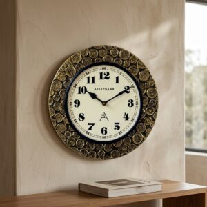 VEDAS Biraj Royal Coin Heritage Wall Clock | Vintage Gold Medallion Designer Clock