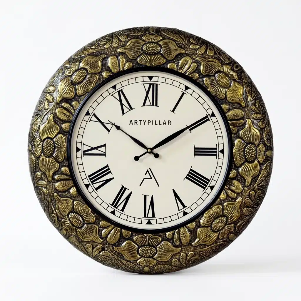 VEDAS Royal Floral Roman Wall Clock | Vintage Gold Floral Designer Clock - Image 3