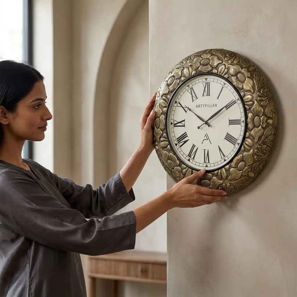 VEDAS Royal Floral Roman Wall Clock | Vintage Gold Floral Designer Clock - Image 2