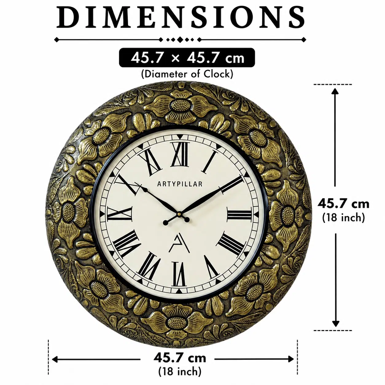 VEDAS Royal Floral Roman Wall Clock | Vintage Gold Floral Designer Clock - Image 4