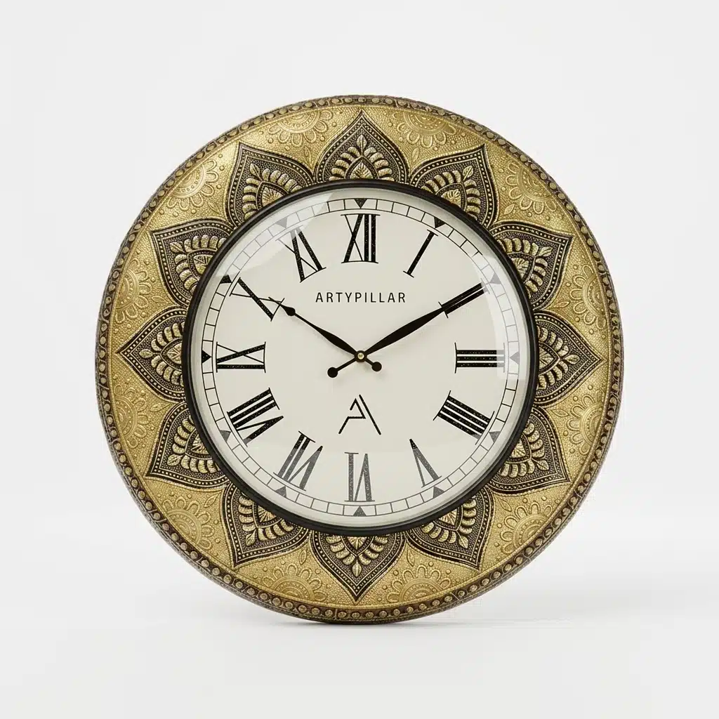 VEDAS Royal Mandala Roman Wall Clock | Vintage Lotus Pattern Designer Clock - Image 4