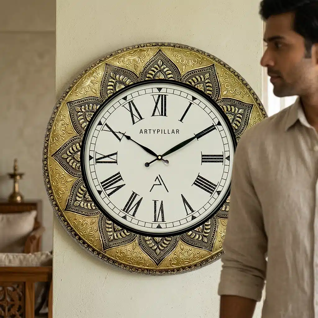 VEDAS Royal Mandala Roman Wall Clock | Vintage Lotus Pattern Designer Clock - Image 2