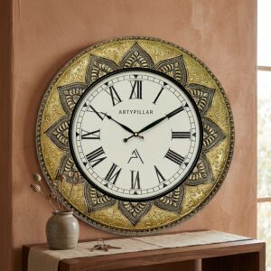 VEDAS Royal Mandala Roman Wall Clock | Vintage Lotus Pattern Designer Clock