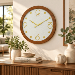 VEDAS Nordic Gold Wall Clock | Modern Wooden Frame Designer Clock with Gold Accents