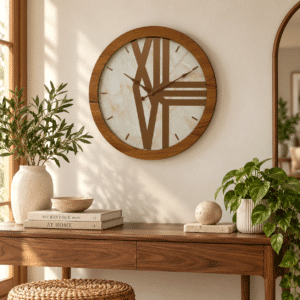 VEDAS Royal Marble Roman Wall Clock | Modern Wooden Frame Designer Clock