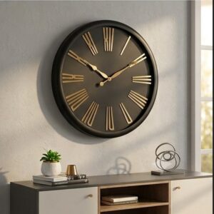 VEDAS Midnight Roman Luxe Wall Clock | Modern Black & Gold Designer Clock