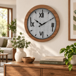 VEDAS Nordic Weave Roman Wall Clock | Modern Wooden Frame Designer Clock