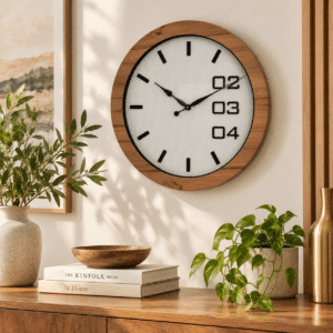 VEDAS Nordic Linear Wall Clock | Modern Wooden Frame Designer Clock
