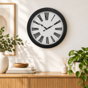 VEDAS Classic Roman Noir Wall Clock | Modern Black Frame Designer Clock