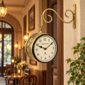 Vedas Royal Station Heritage Clock – Vintage Double-Sided Hanging Railway Wall Clock with Antique Brass Finish (6 Inch)