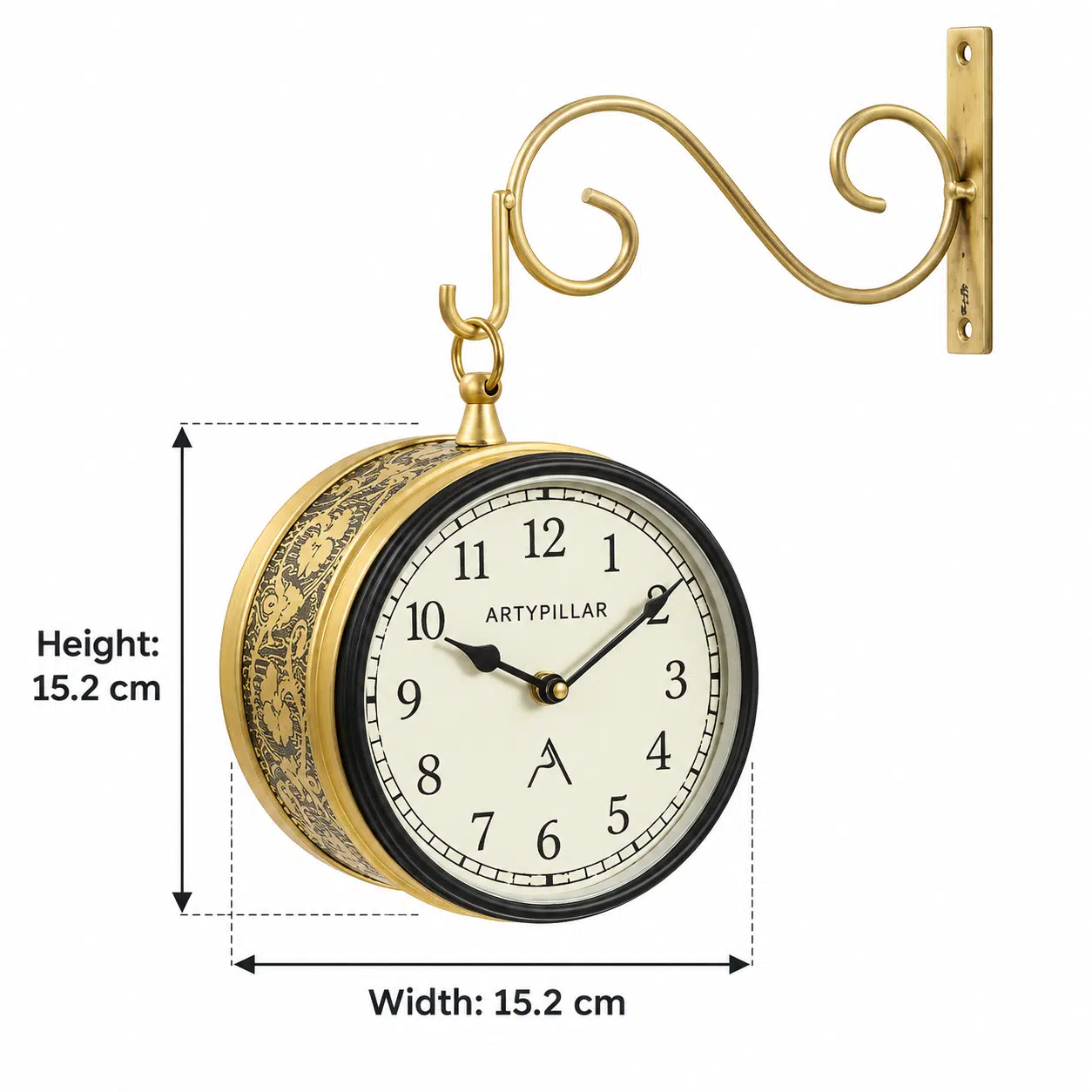 Vedas Royal Station Heritage Clock – Vintage Double-Sided Hanging Railway Wall Clock with Antique Brass Finish (6 Inch) - Image 3