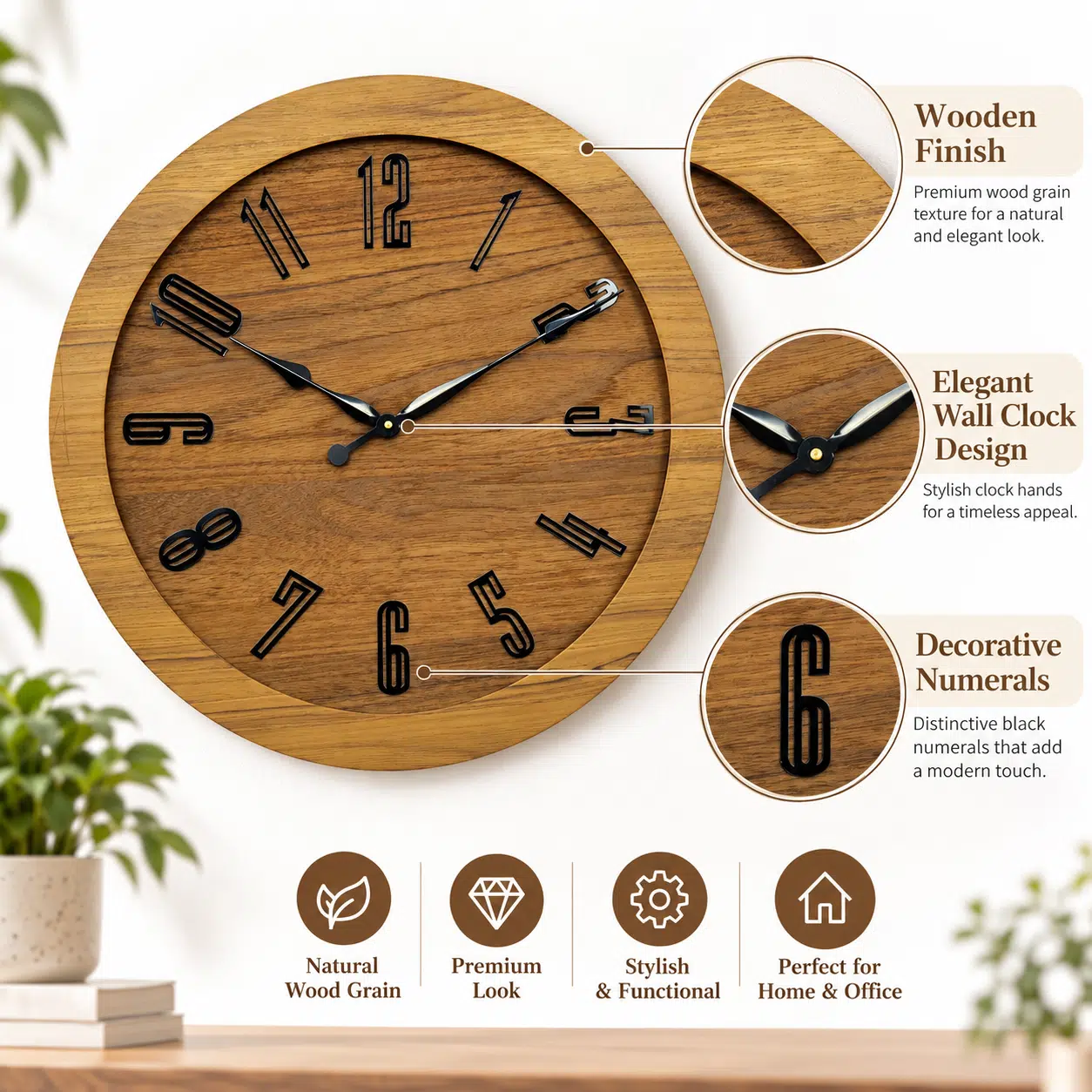 Vedas Oakwood Contemporary Clock | Decorative Wall Clock - Image 4