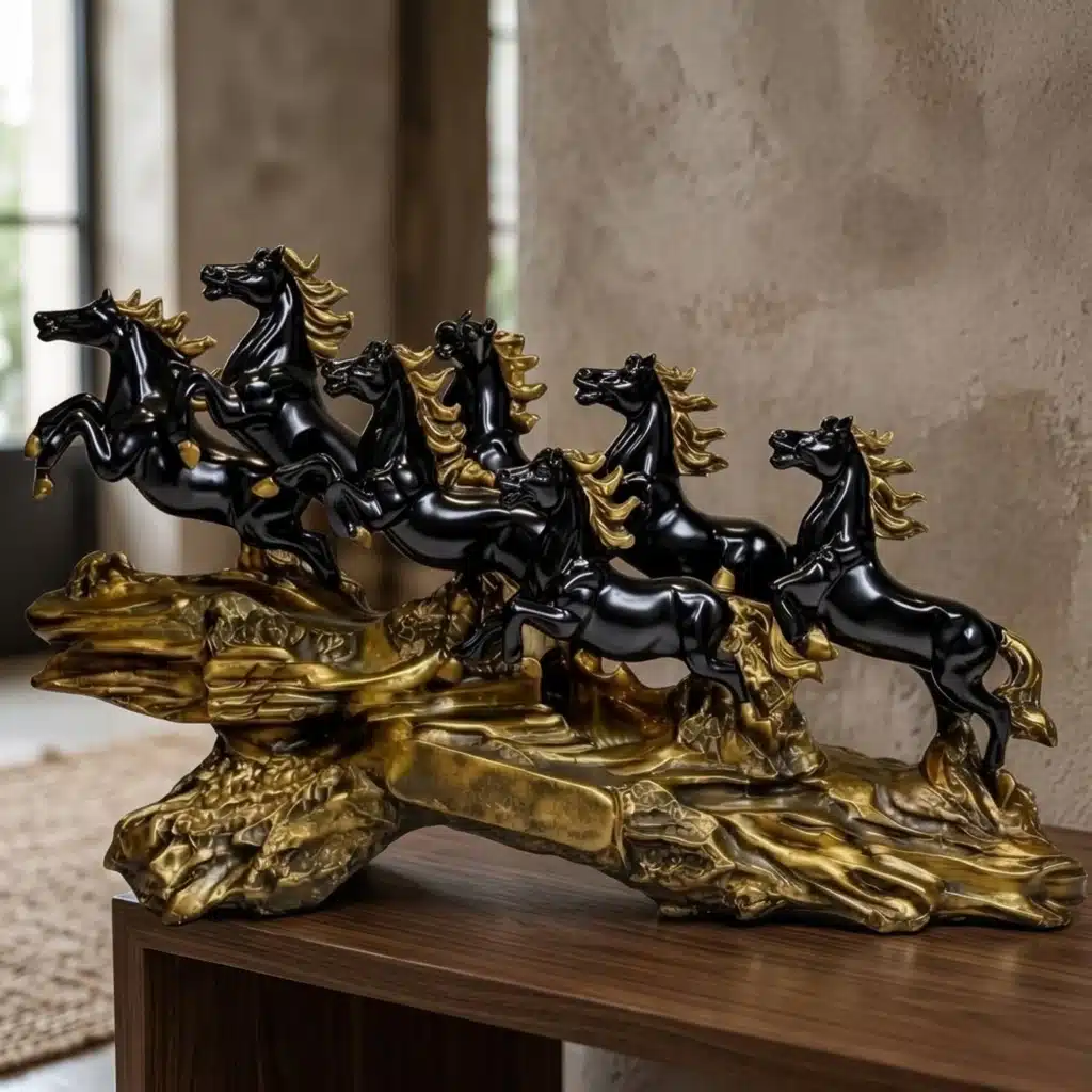 Vedas Seven Royal Gallop Horse Sculpture Décor | 7 Running Horses Showpiece for Home, Office & Living Room | Black Gloss with Gold Finish Decorative Figurine | Tabletop & Gifting Décor - Image 3