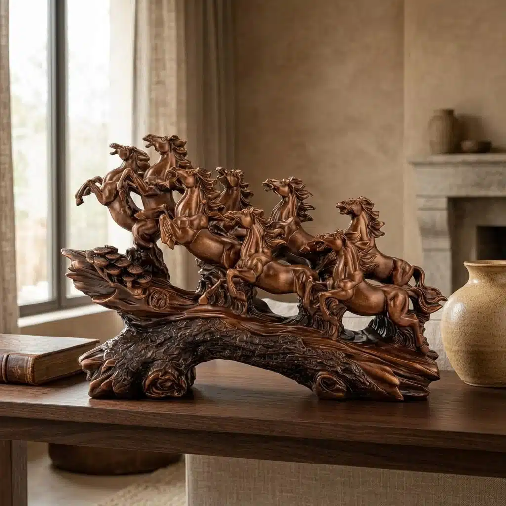 Vedas Seven Royal Gallop Horse Sculpture Décor | 7 Running Horses Showpiece for Home, Office & Living Room | Dark Brown Decorative Figurine | Tabletop Décor & Gifting - Image 3