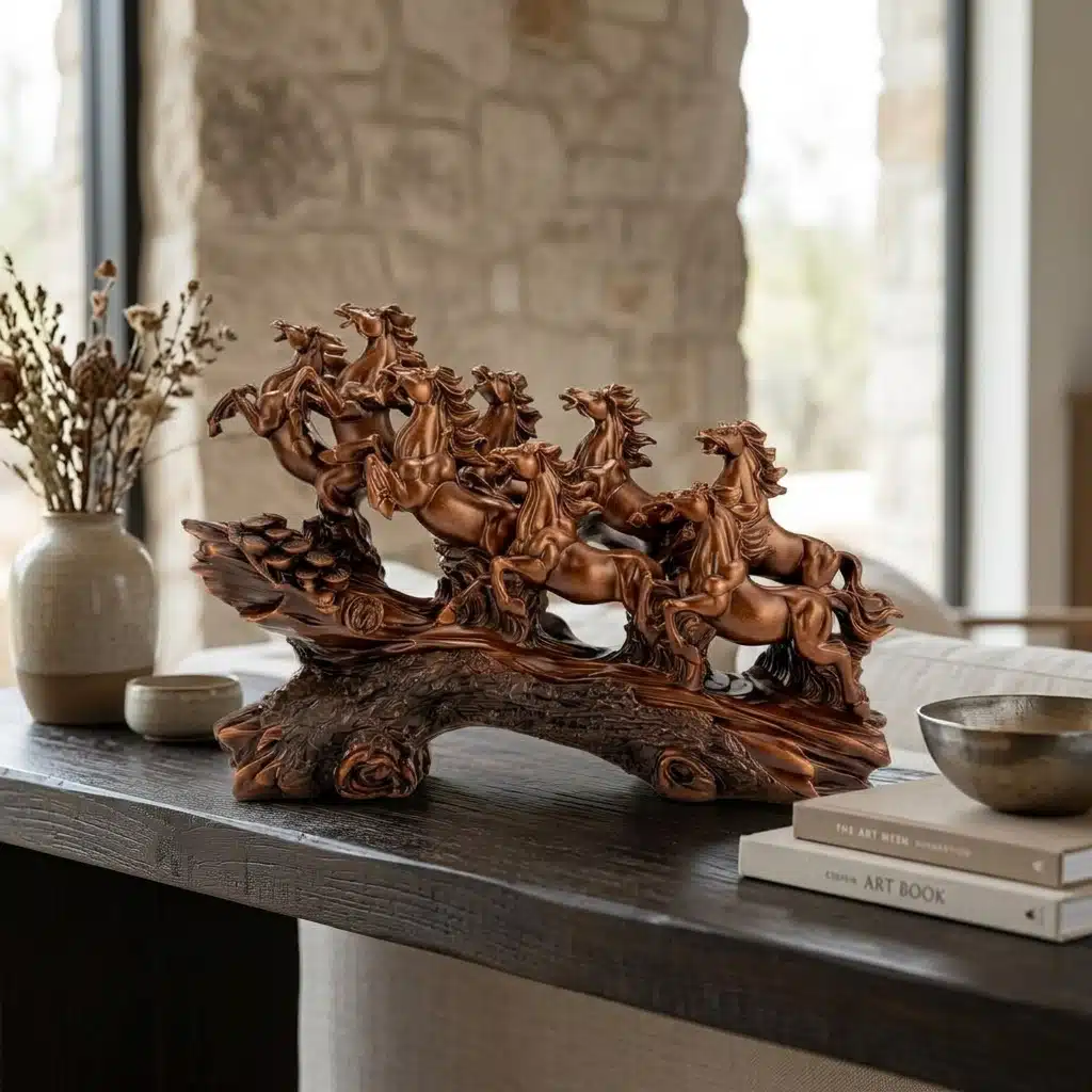Vedas Seven Royal Gallop Horse Sculpture Décor | 7 Running Horses Showpiece for Home, Office & Living Room | Dark Brown Decorative Figurine | Tabletop Décor & Gifting - Image 2