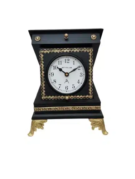VEDAS Regal Noir Decorative Table Clock | Vintage Black & Gold Mantel Clock - Image 4