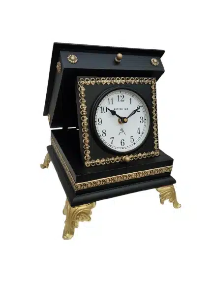 VEDAS Regal Noir Decorative Table Clock | Vintage Black & Gold Mantel Clock - Image 3