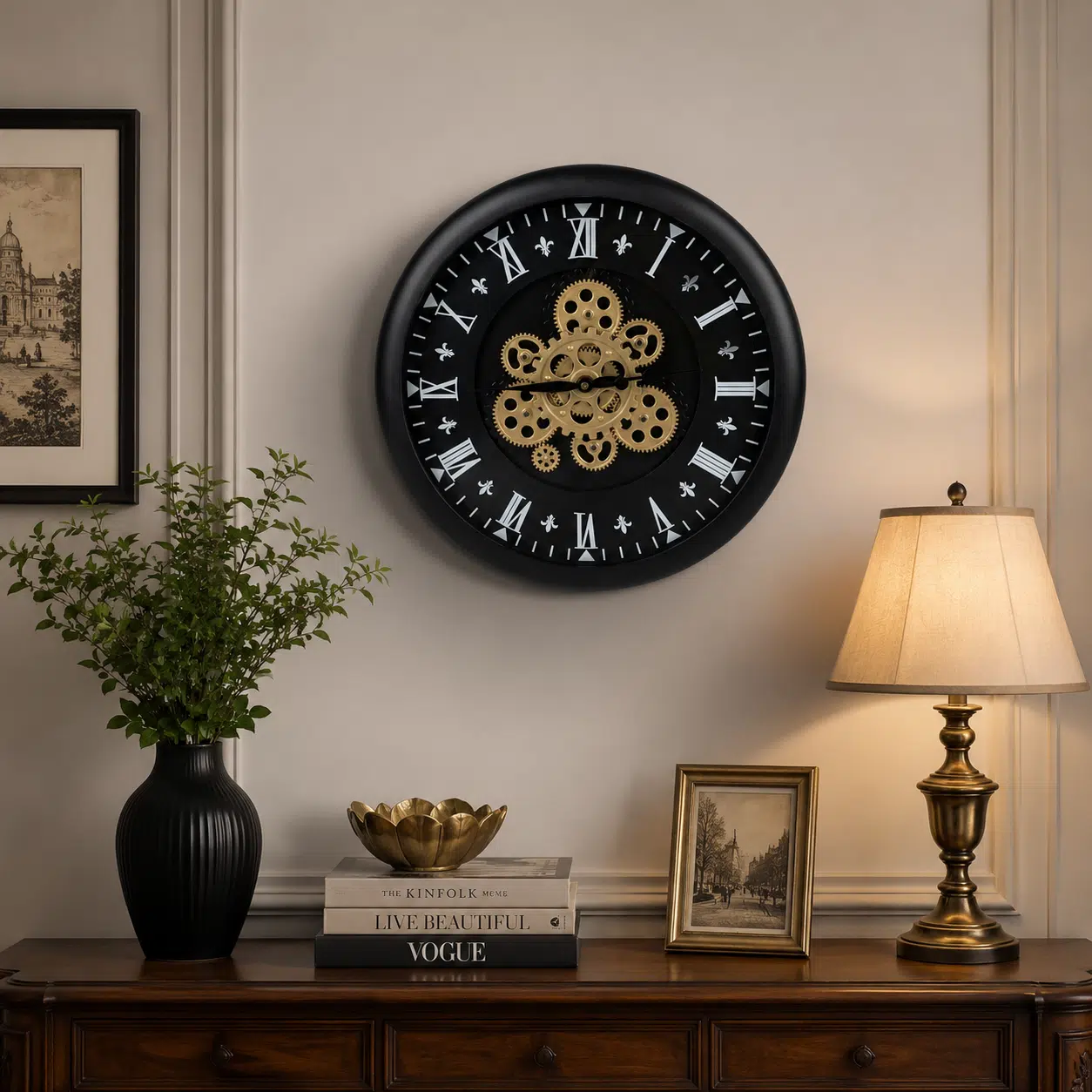 VEDAS Steampunk Royale Moving Gear Wall Clock | Vintage Roman Numeral Designer Clock
