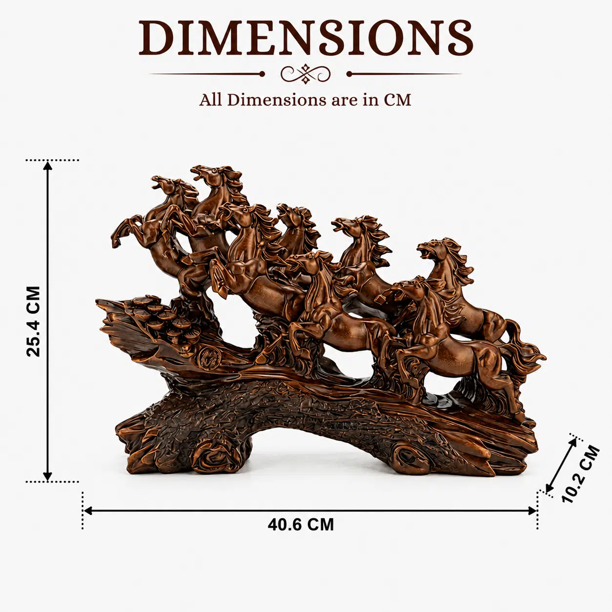 Vedas Seven Royal Gallop Horse Sculpture Décor | 7 Running Horses Showpiece for Home, Office & Living Room | Dark Brown Decorative Figurine | Tabletop Décor & Gifting - Image 6