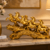 Vedas Seven Royal Gallop Horse Sculpture Décor | 7 Running Horses Showpiece for Home, Office & Living Room | Golden Finish Decorative Figurine | Tabletop Décor & Gifting