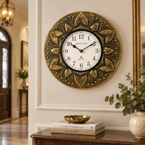 VEDAS Royal Lotus Bloom Wall Clock | Vintage Floral Designer Clock