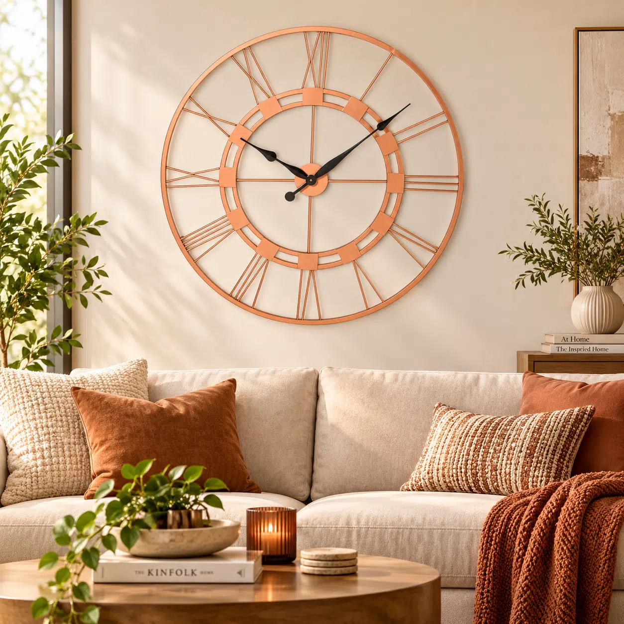 VEDAS C-Aurora Roman Ring Metal Wall Clock – 30 Inch Bronze Metallic Decorative Clock - Image 2