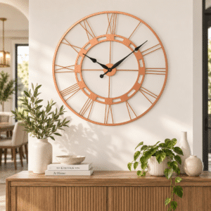 VEDAS C-Aurora Roman Ring Metal Wall Clock – 30 Inch Bronze Metallic Decorative Clock