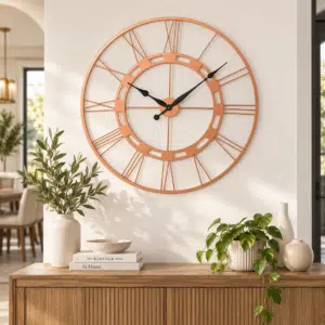 VEDAS C-Aurora Roman Ring Metal Wall Clock – 30 Inch Bronze Metallic Decorative Clock