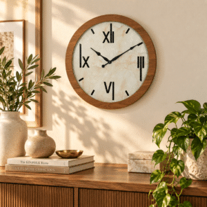 VEDAS Nordic Roman Wall Clock | Modern Wooden Frame Designer Clock