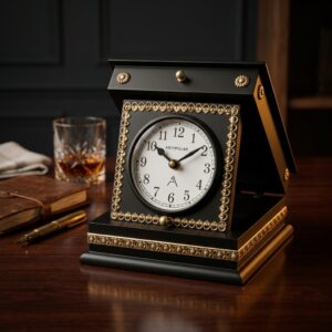 VEDAS Royal Canopy Decorative Table Clock | Vintage Black & Gold Designer Mantel Clock
