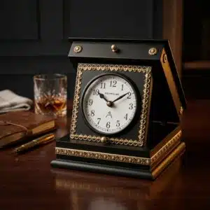 VEDAS Royal Canopy Decorative Table Clock | Vintage Black & Gold Designer Mantel Clock