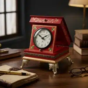 VEDAS Regal Noir Decorative Table Clock | Vintage Red & Gold Mantel Clock