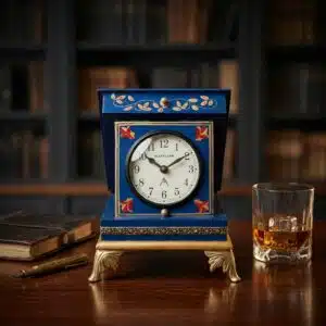 VEDAS Regal Noir Decorative Table Clock | Vintage Blue & Gold Mantel Clock